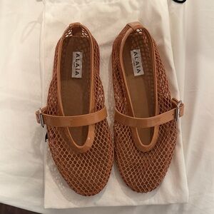 Alaia Mesh Leather Ballet Flats Blush Beige Nude Size 37 7